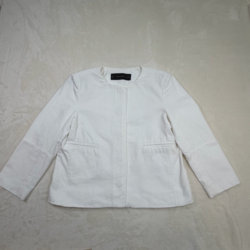 Zara Collarless White‎ Cotton Jacket